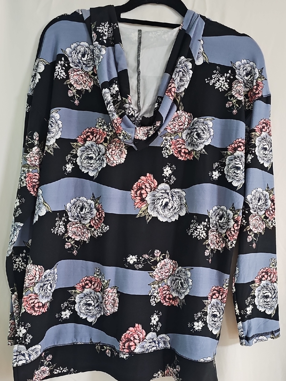 LuLaRoe Eliza Black Floral Hoodie with Pink Accents - Picture 4 of 8